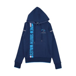 Customized royal blue long-sleeved pullover sweatshirt for men and women, contrasting sleeve edges, embroidery, hooded drawstring, Pony Club Z631 Customized royal blue long-sleeved pullover sweatshirt for men and women, contrasting sleeve edges, embroidery, hooded drawstring, Pony Club Z631